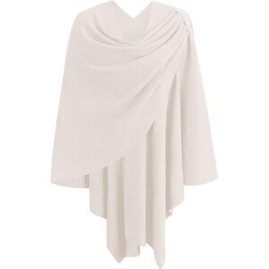 Women's 1-cream Cross Front Poncho Sweater Wrap Knitted Elegant Shawls Cape